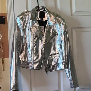 Sliver faux leather Jacket